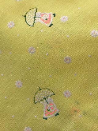 2 1/2 Yards Vintage Semi Sheer Girl With Umbrella Yellow Flocked Fabric