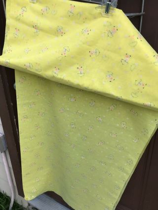 2 1/2 Yards Vintage Semi Sheer Girl With Umbrella Yellow Flocked Fabric 4