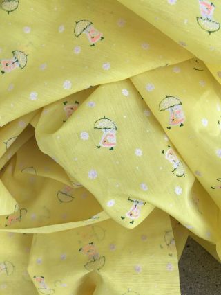 2 1/2 Yards Vintage Semi Sheer Girl With Umbrella Yellow Flocked Fabric 5