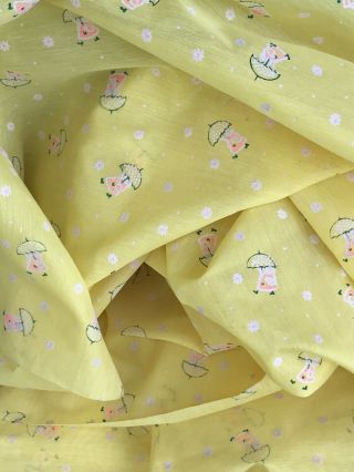 2 1/2 Yards Vintage Semi Sheer Girl With Umbrella Yellow Flocked Fabric 6