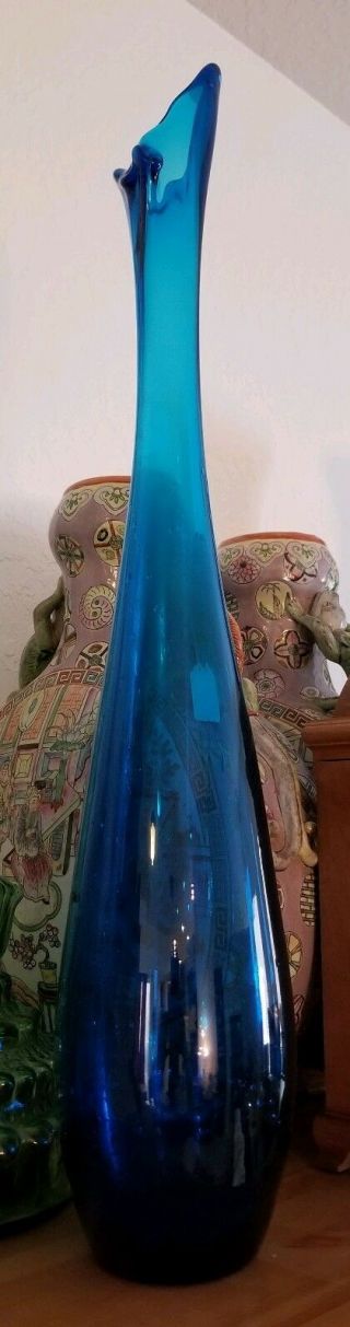 Rare Vintage Blenko 25 " Blue Vase 7223