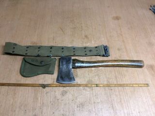 Rare Vintage Plumb 1942 Hatchet U.  S.  Army With Sheath And Belt Raised Lettering