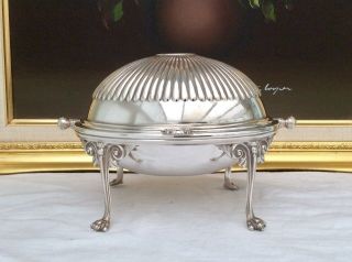 Fine Quality Antique Silver Plated Footed Roll Top Butter/caviar Dish C1900