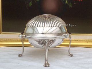 Fine Quality Antique Silver Plated Footed Roll Top Butter/Caviar Dish C1900 2