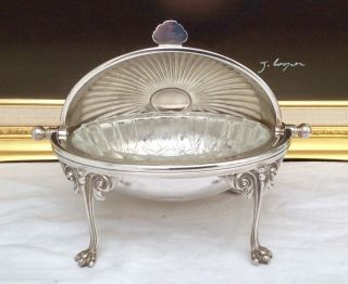 Fine Quality Antique Silver Plated Footed Roll Top Butter/Caviar Dish C1900 3