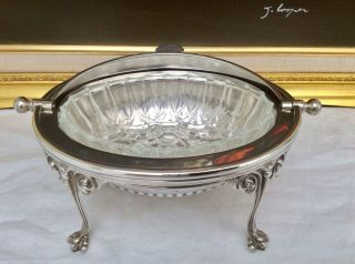 Fine Quality Antique Silver Plated Footed Roll Top Butter/Caviar Dish C1900 5