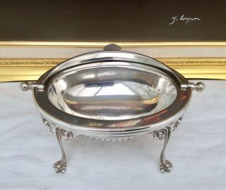 Fine Quality Antique Silver Plated Footed Roll Top Butter/Caviar Dish C1900 6