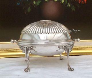 Fine Quality Antique Silver Plated Footed Roll Top Butter/Caviar Dish C1900 8