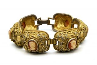 Antique 1920s 14kt Gold Wash Cameo Bracelet,  Hand Carved Shell Cameo Bracelet