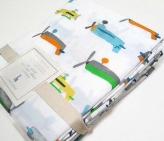 Pottery Barn Kids Multi Color Cotton Asher Vintage Air Plane Queen Sheet Set 2