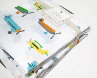 Pottery Barn Kids Multi Color Cotton Asher Vintage Air Plane Queen Sheet Set 3