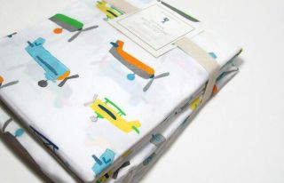 Pottery Barn Kids Multi Color Cotton Asher Vintage Air Plane Queen Sheet Set 4