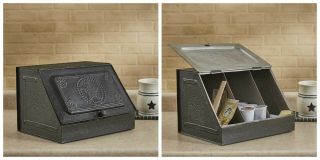 Galvanized Metal Vintage Style Bread Box Storage With Lid Punched Star Design 2
