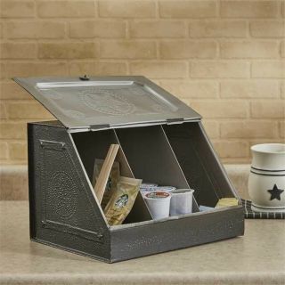 Galvanized Metal Vintage Style Bread Box Storage With Lid Punched Star Design 6