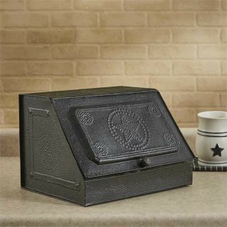 Galvanized Metal Vintage Style Bread Box Storage With Lid Punched Star Design 7