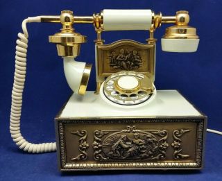 Vintage Deco - Tel French Victorian Style Rotary Dial Phone Ivory & Gold Color