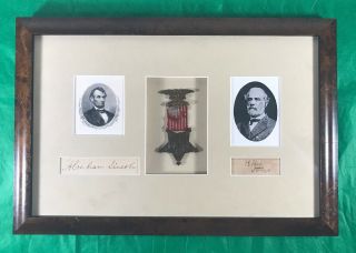 Rare:picture Of Robert E.  Lee & Abe Lincoln & Grand Army Republic Metal Framed