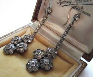 Antique Jewellery Silver Paste Flower Drop Earings.  Gold Hook Tops