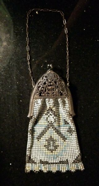 Antique Whiting & Davis Mesh Bags Art Nouveau Enamel On Metal Mesh Handbag Purse