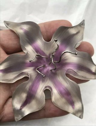 Estate Alexis Bittar Huge 4.  25 " Clear Purple Lucite Orchid Tiger Lily Brooch