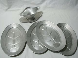4 Vintage Guardian Sizzling Server Plates And Sauce Boat,  Bbq,  Steak Plate
