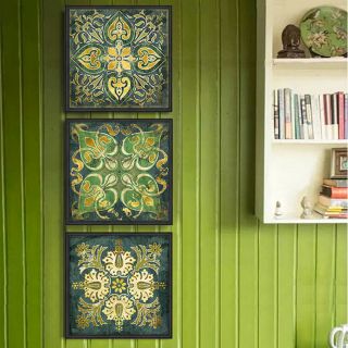3 Piece Canvas Prints Digital Wall Art Retro Pattern Emerald Indian Set Unframed