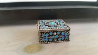 Sterling Silver Pill - Trinket Box Vintage Turquoise Champleve Enamel 28mm 2