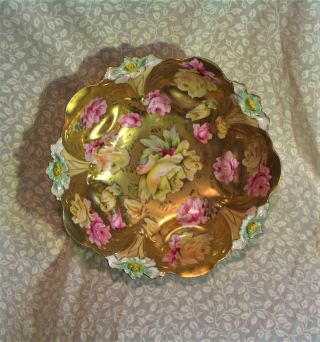 Rare Unmarked R.  S.  Prussia Roses And Gold Footed Bowl
