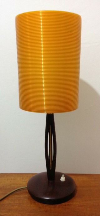Vintage Mid Century Teak And Brass Table Lamp With Rotaflex Shade