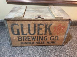 Vintage Antique Gluek Beer Wood Crate Advertising Wooden Minneapolis,  Mn Rare