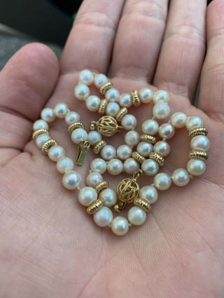 Vintage Estate Real Pearl Fine Necklace 14k Solid Gold Clasp