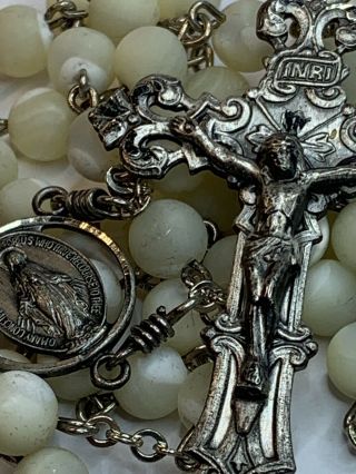 † Diamond Cut Vintage Sterling & Mother Of Pearl Style Rosary Necklace 26 " †