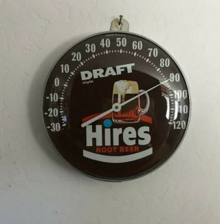 Vintage Hires Draft Root Beer Soda Pop 12 " Metal Round Thermometer Sign