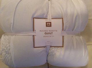 Pottery Barn Teen Ruched Rosette Twin Quilt White