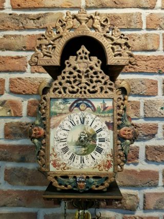 Vintage Dutch Warmink Frisian Mermaid Wall Clock (Stoelklok,  8 Days movement) 2