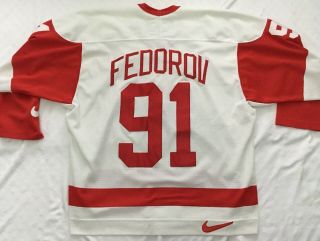 Vintage Nhl Nike Detroit Red Wings Sergei Fedorov 91 Jersey Sz 52 (xl)