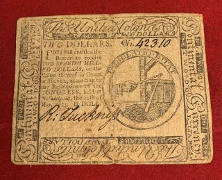 Cc - 2 May 10th 1775 $2 Two Dollars Continental Currency Note Rare