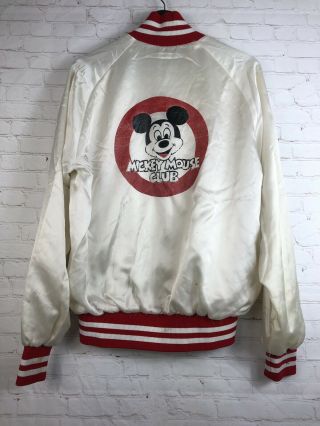 Rare Vintage 80s Disney Mickey Mouse Club Satin Varsity Red/white Bomber Jacket