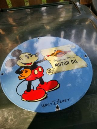 Vintage Sunoco Gas Oil Mickey Mouse Disney 12 In.  Porcelain Sign