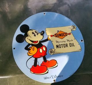 Vintage Sunoco gas Oil Mickey Mouse Disney 12 In.  Porcelain sign 2
