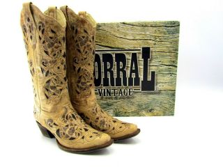 Corral Vintage A1970 Antique Saddle Brushed Leather Western Cowgirl Boots 8.  5