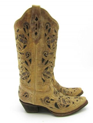 CORRAL VINTAGE A1970 ANTIQUE SADDLE BRUSHED LEATHER WESTERN COWGIRL BOOTS 8.  5 7