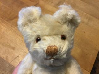 Early Vintage Antique English Chad Valley Rare White Mohair Teddy Bear 9”