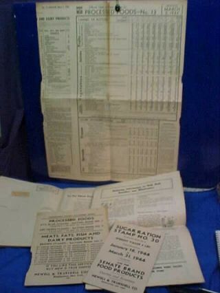 5 Orig Wwii Home Front 1944 Grocery Store Ration Posters,  Signs