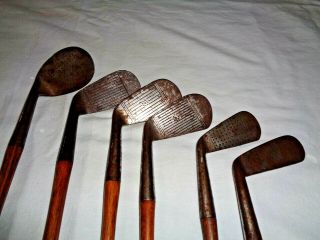 Set of Antique Hickory WOOD shaft Golf Clubs and Vintage Canvas Bag 2