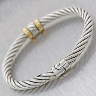 ALS Sterling Silver & 18K Yellow Gold Weave Bangle Bracelet 3