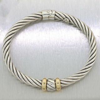 ALS Sterling Silver & 18K Yellow Gold Weave Bangle Bracelet 6