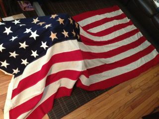 Large Vintage Wool 48 Star American Flag Sewn On Stars & Stripes 114 " X 56 "