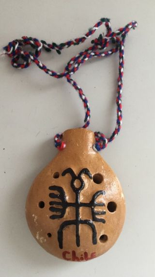 Vintage " Nazca " Hand Painted Ocarina Clay Flute/whistle/necklace 8 Holes,  Chile