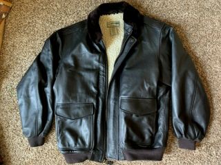 Vintage Ll Bean Brown Sherpa Lined Leather Bomber Jacket Goatskin Mens Xl